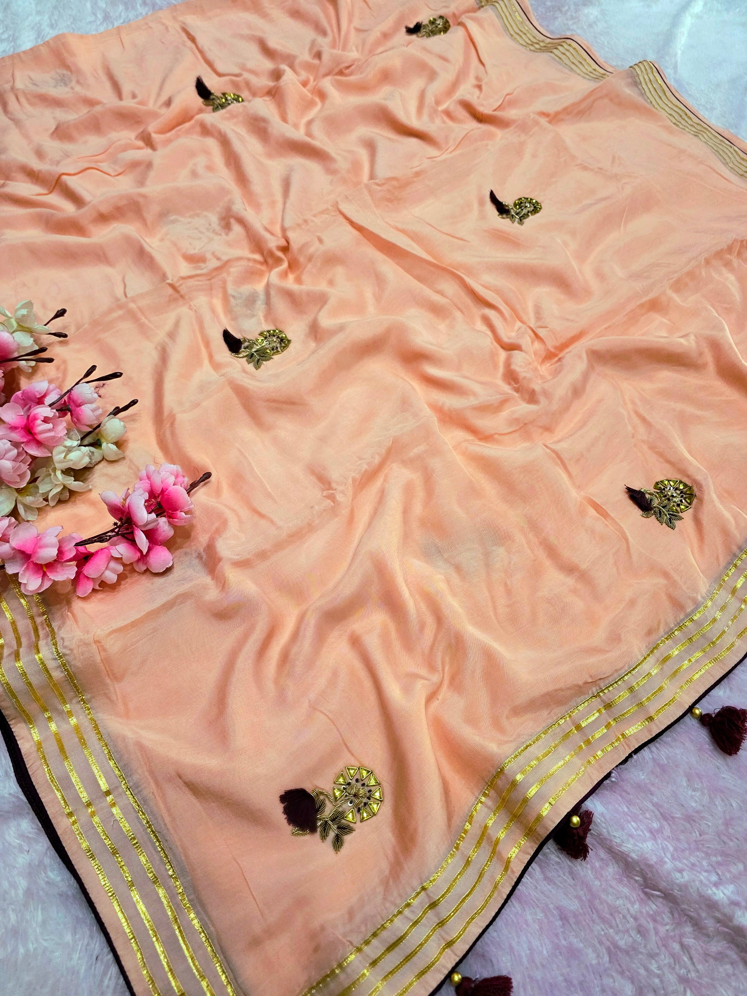 4290 Pure Maslin Silk Designer Saree with Heavy Stitched Blouse