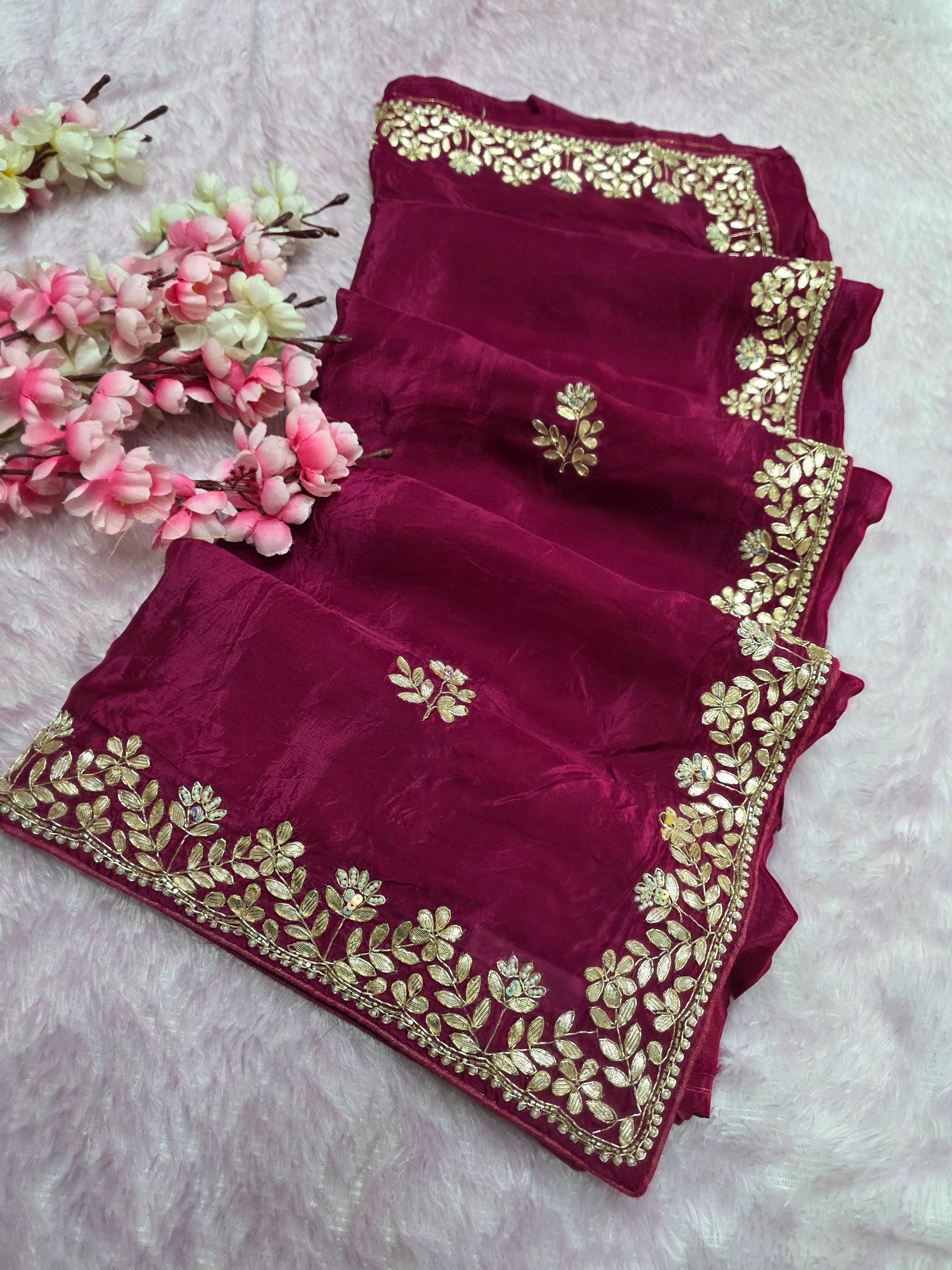 987002 Designer Pure H.O. Silk Traditional Rajasthani Saree with Gota Patti Work Saree