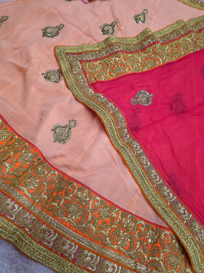 978001 Rajasthani Traditional Lehenga with Chinon Dupatta - Peach