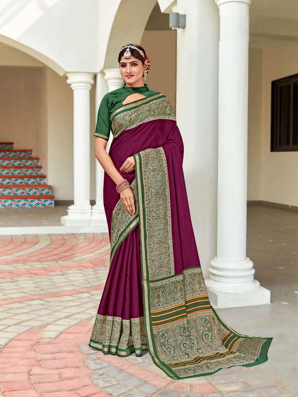 920002 Very Soft and Premium Looking Cotton Saree with Zari Border - Wine