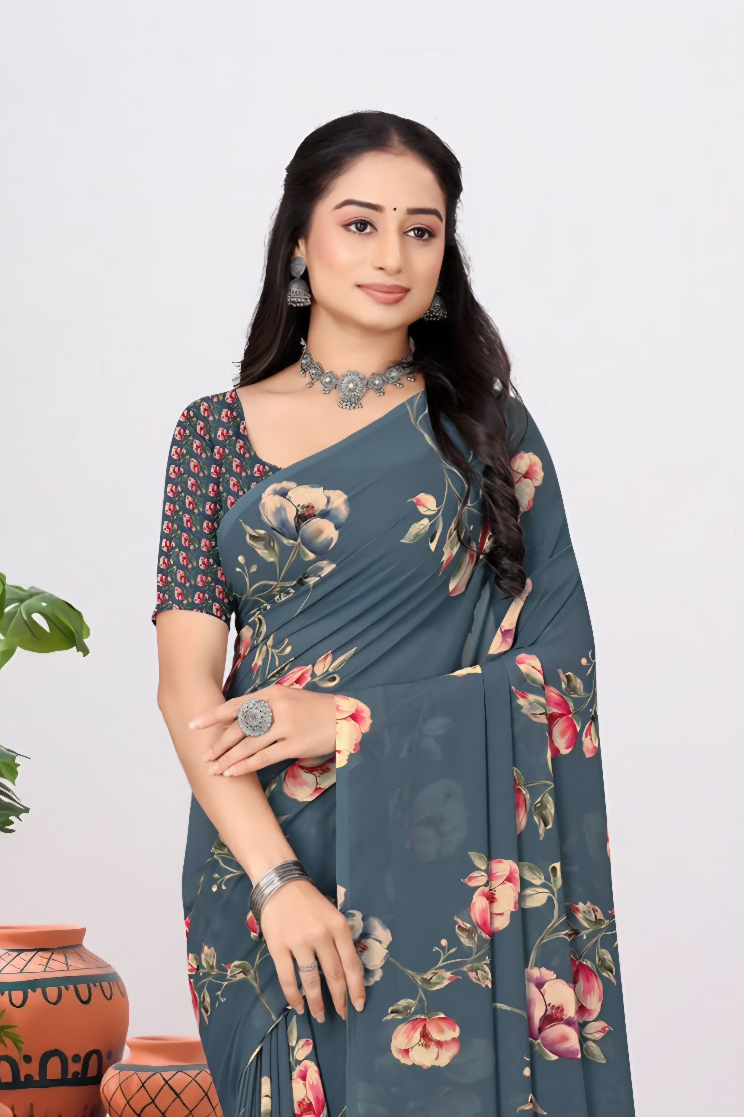 2276 Very Soft Georgette Flower Print Saree