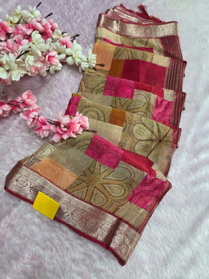 CA0990 Chitra Exclusive Pure Chinon Silk Printed Saree With Zari Border