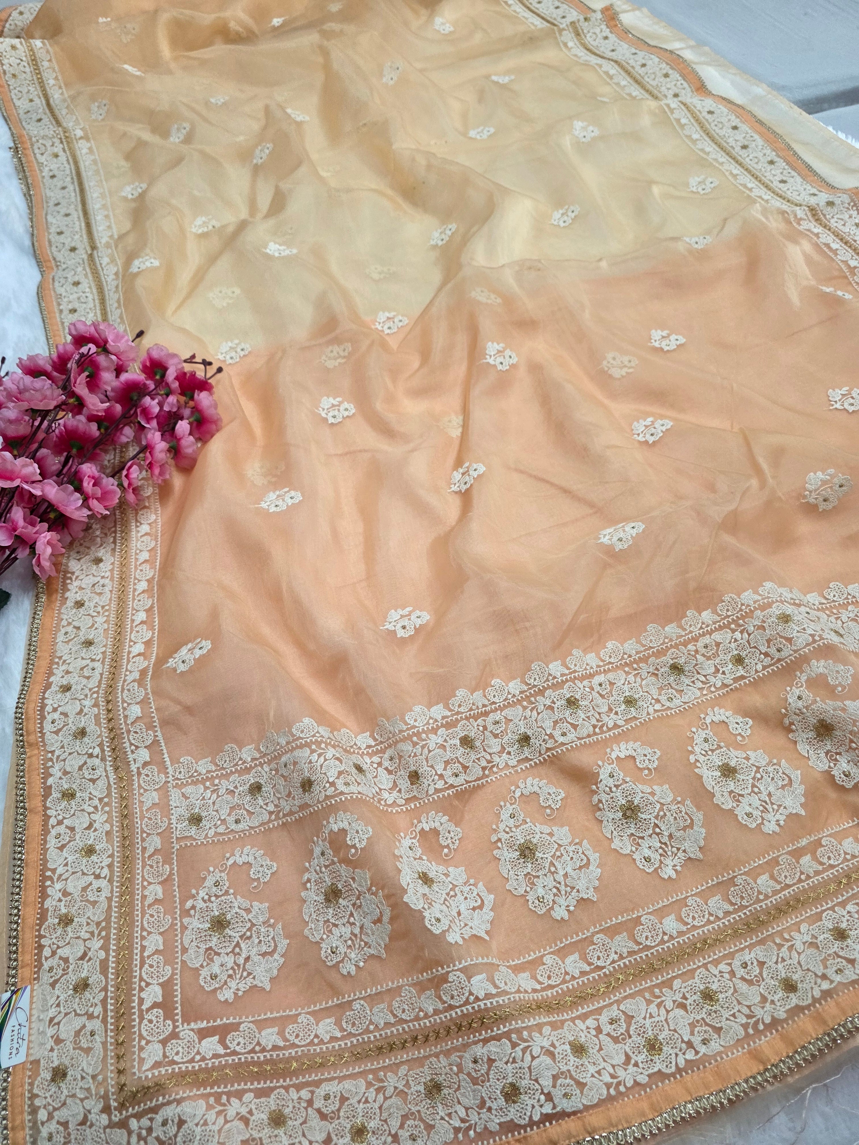 C78013 Traditional Pure Organza Saree with Chikankari Work