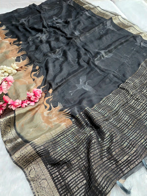 CA1535 Chitra Exclusive Pure Chinon Silk Flower Printed Saree With Zari Border