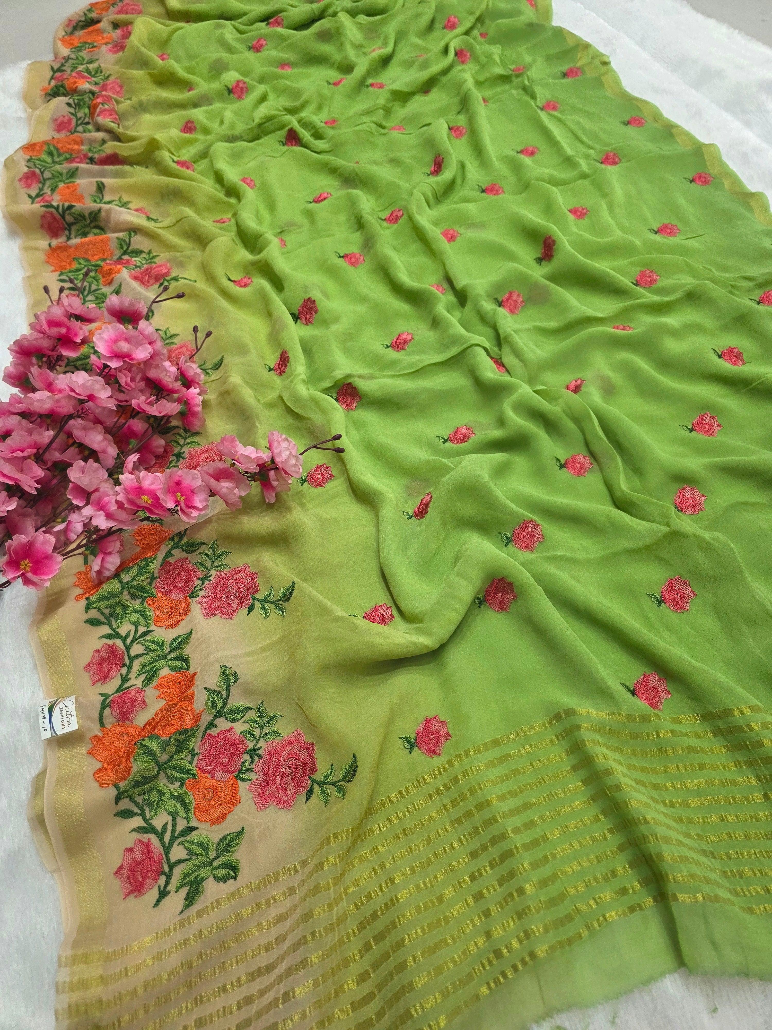 C78003 Exclusive Fancy Pure Georgette Saree with Embroidery (726001)