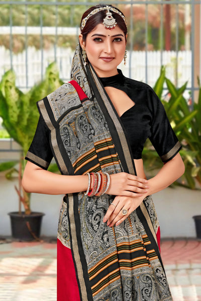 920002 Very Soft and Premium Looking Cotton Saree with Zari Border - Red