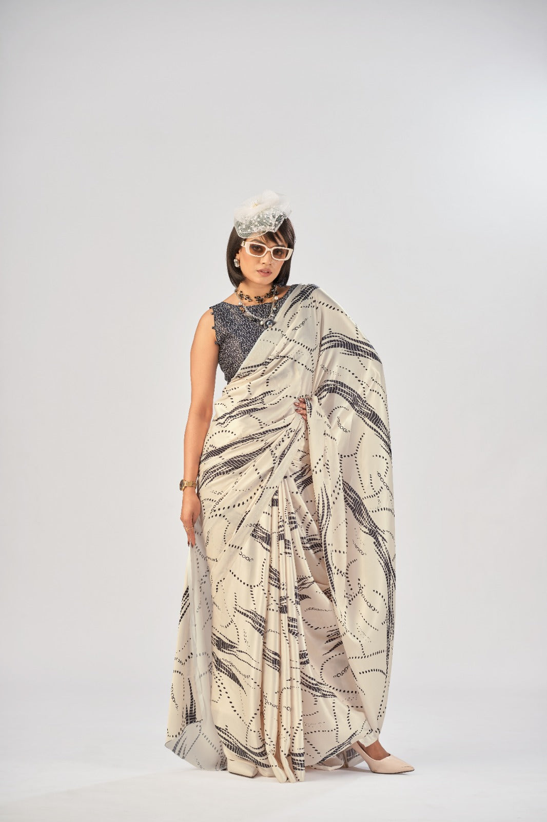 101504 Bollywood Style Digital Print Italian Crepe Silk Saree