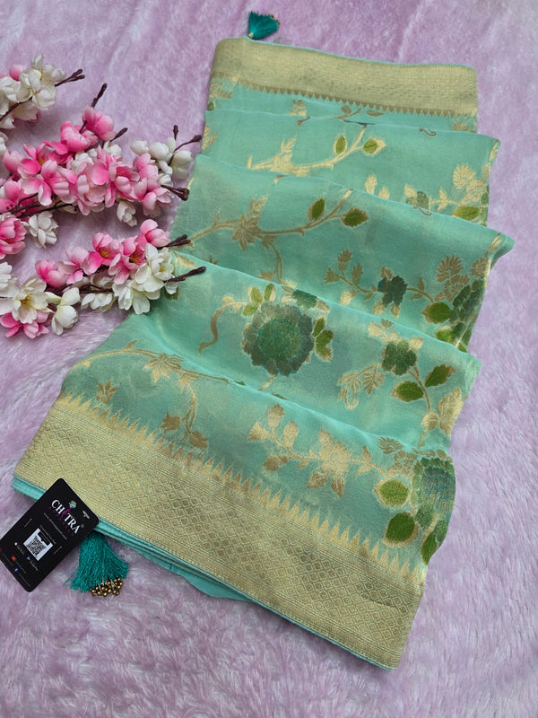 6472 Designer Party Wear Pure Tissue Silk Fancy Saree with Hand Paint