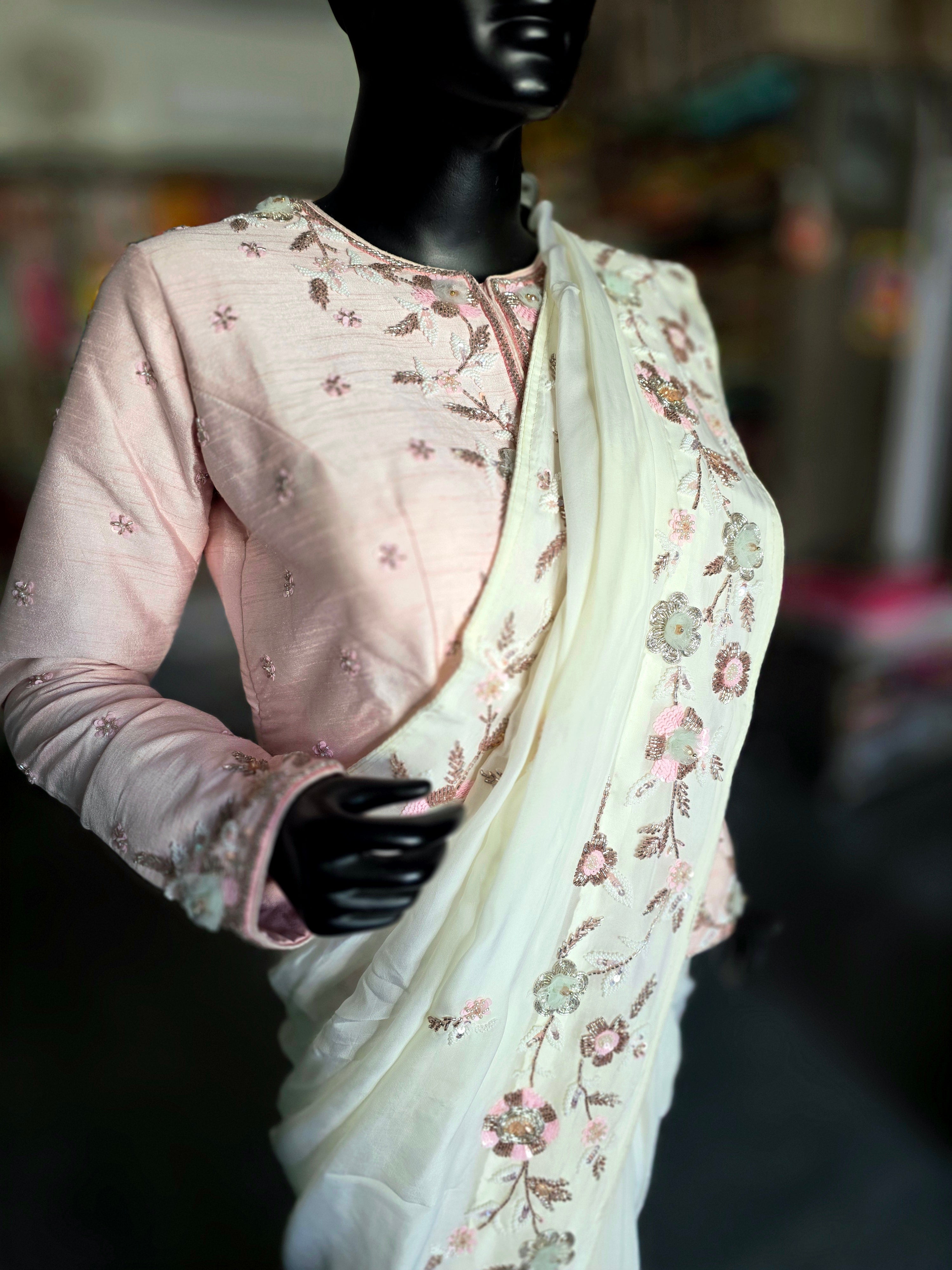 8655 Pure Soft Organza Premium Saree with Kothi Style Stitched Blouse with Designer Handwork