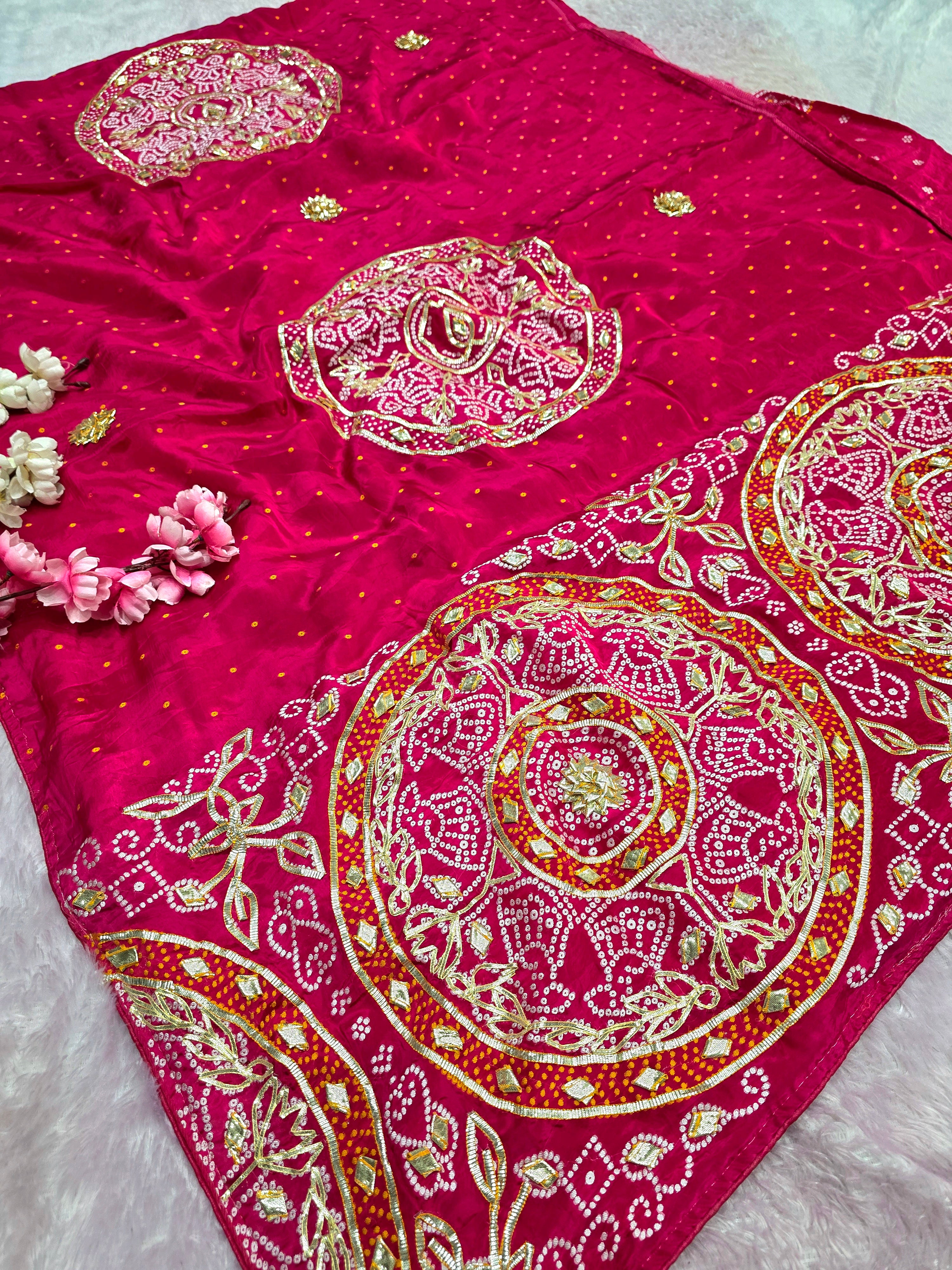 CA0759 Pure Upada Silk Rajwadi Gota Patti Weaving Bandhani Saree - Rani