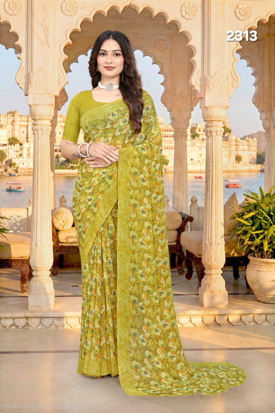 2313 Very Soft Danedar Georgette Flower Print Saree