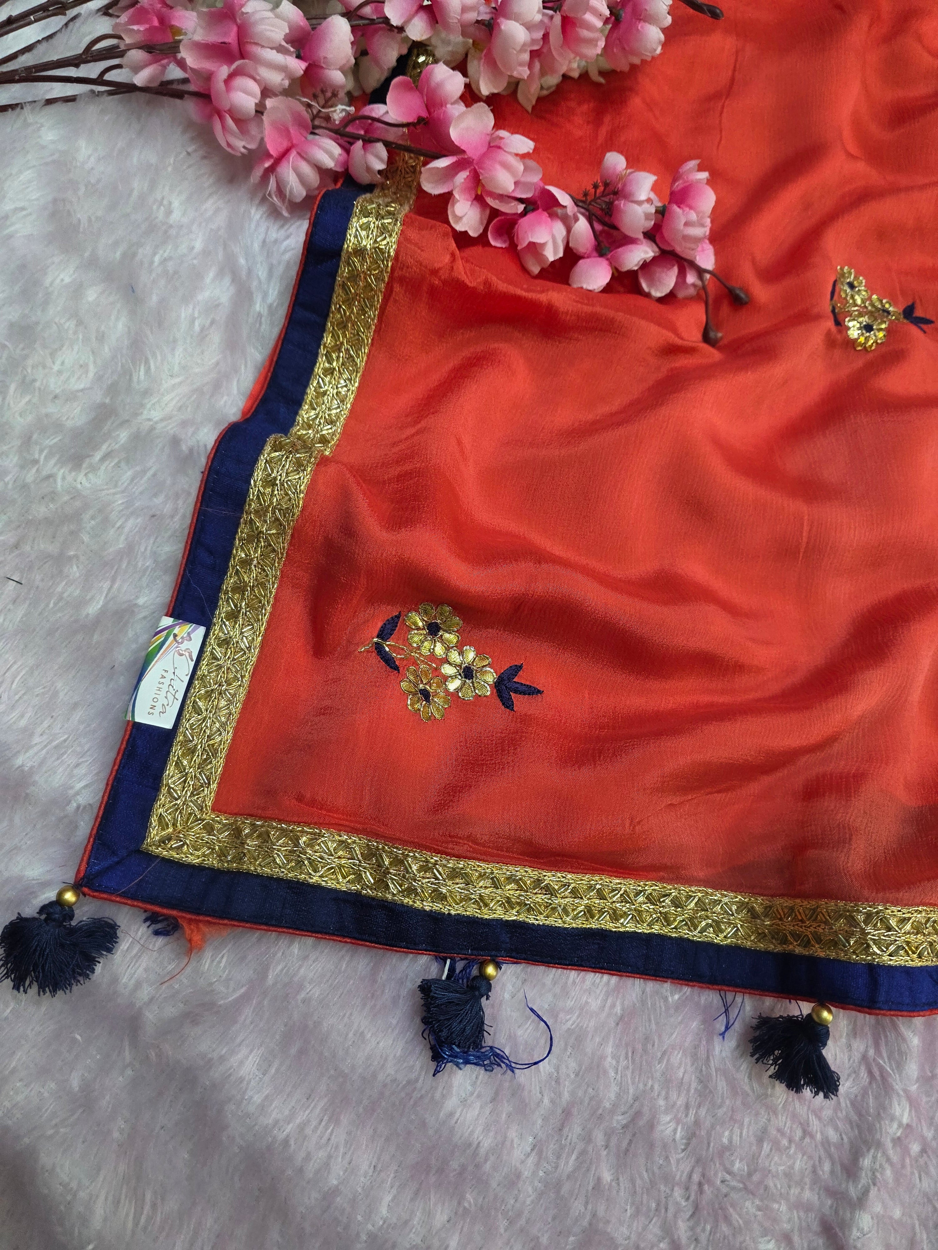 976001 Pure Chinon Silk Shaded Gota Patti Hand Work party Wear Saree