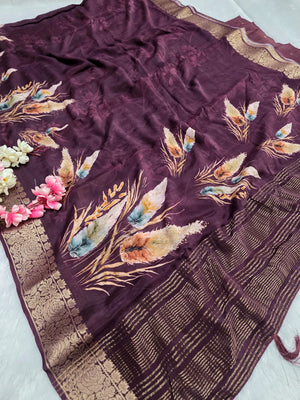 CA1534 Chitra Exclusive Pure Chinon Silk Flower Printed Saree With Zari Border
