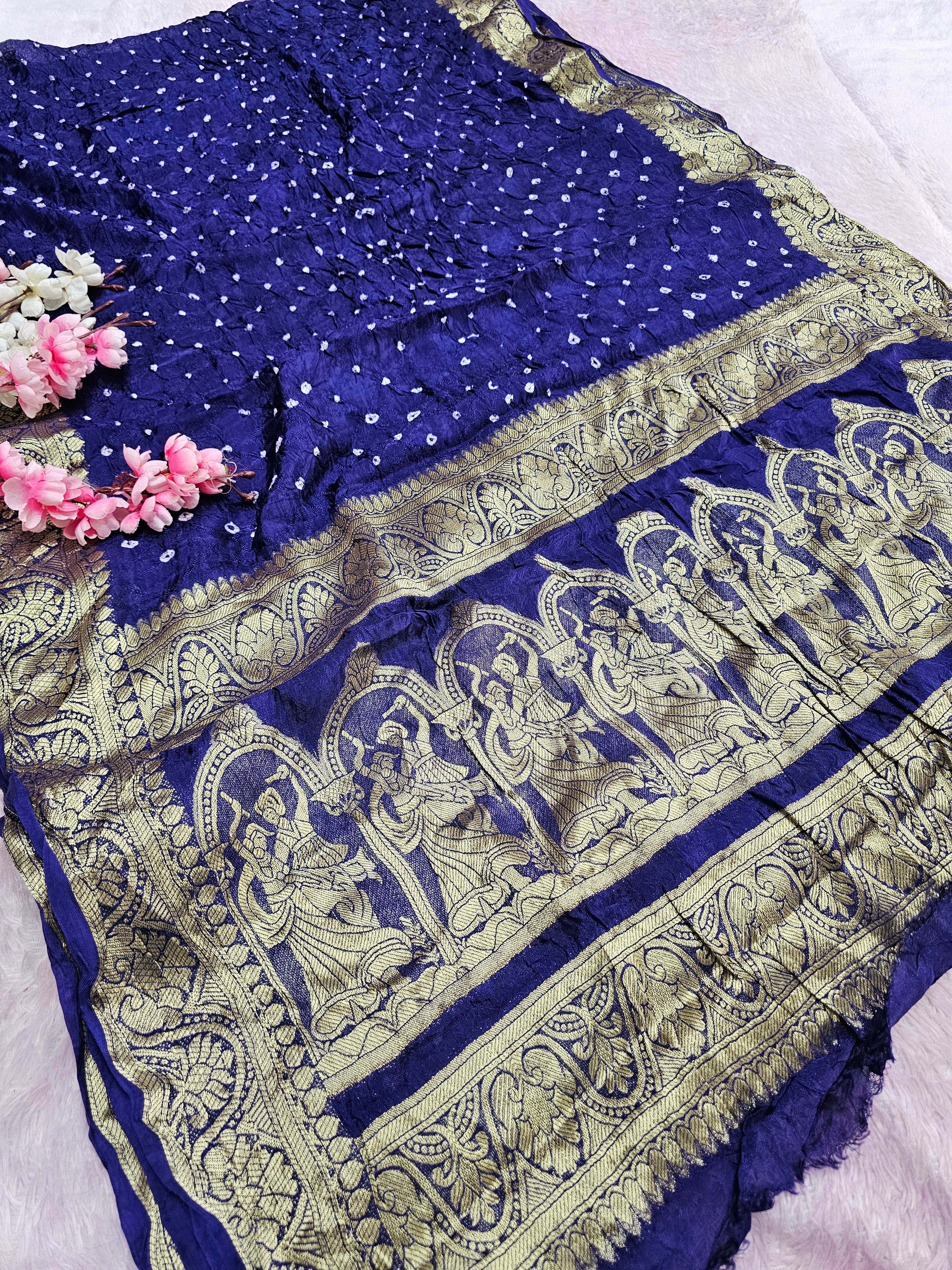 101801 Traditional Bandhani Saree with Banarasi Weaving Pallu and Border - Purple