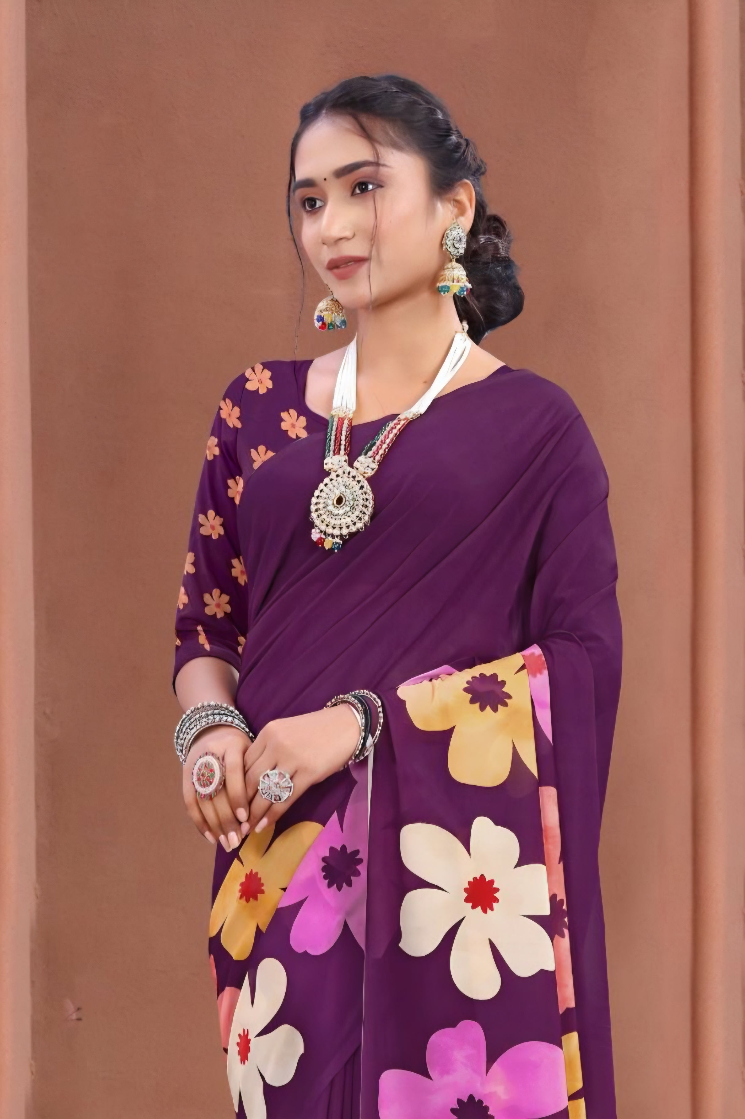 102905 Chitra Special Digital Print Georgette Crepe Saree