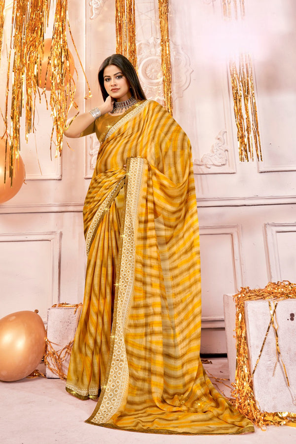 920004 Very Soft Crepe Silk Printed Saree - Yellow