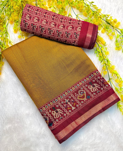 964004 Traditional Patola Border Saree with Plain Body Dola Silk Saree - Yellow