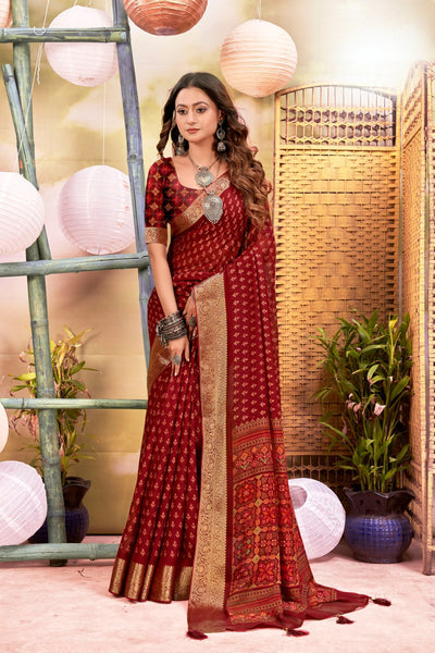 920005 Georgette Crepe Silk Saree with Small Prints and Banarasi Border - Maroon