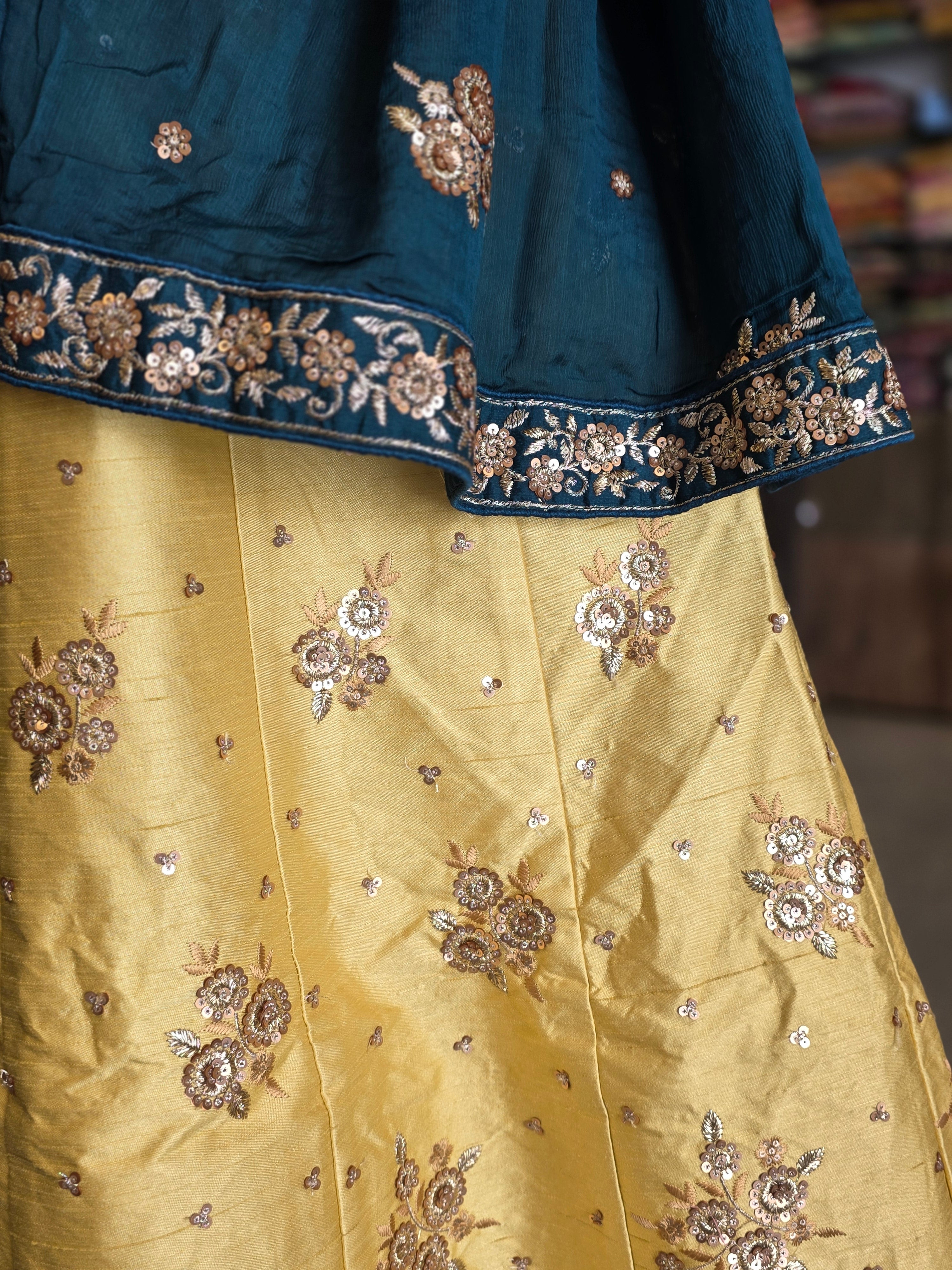 930005 Raw Silk Unstitched Lehenga with Heavy Sequin Work Blouse & Chinon Silk Dupatta
