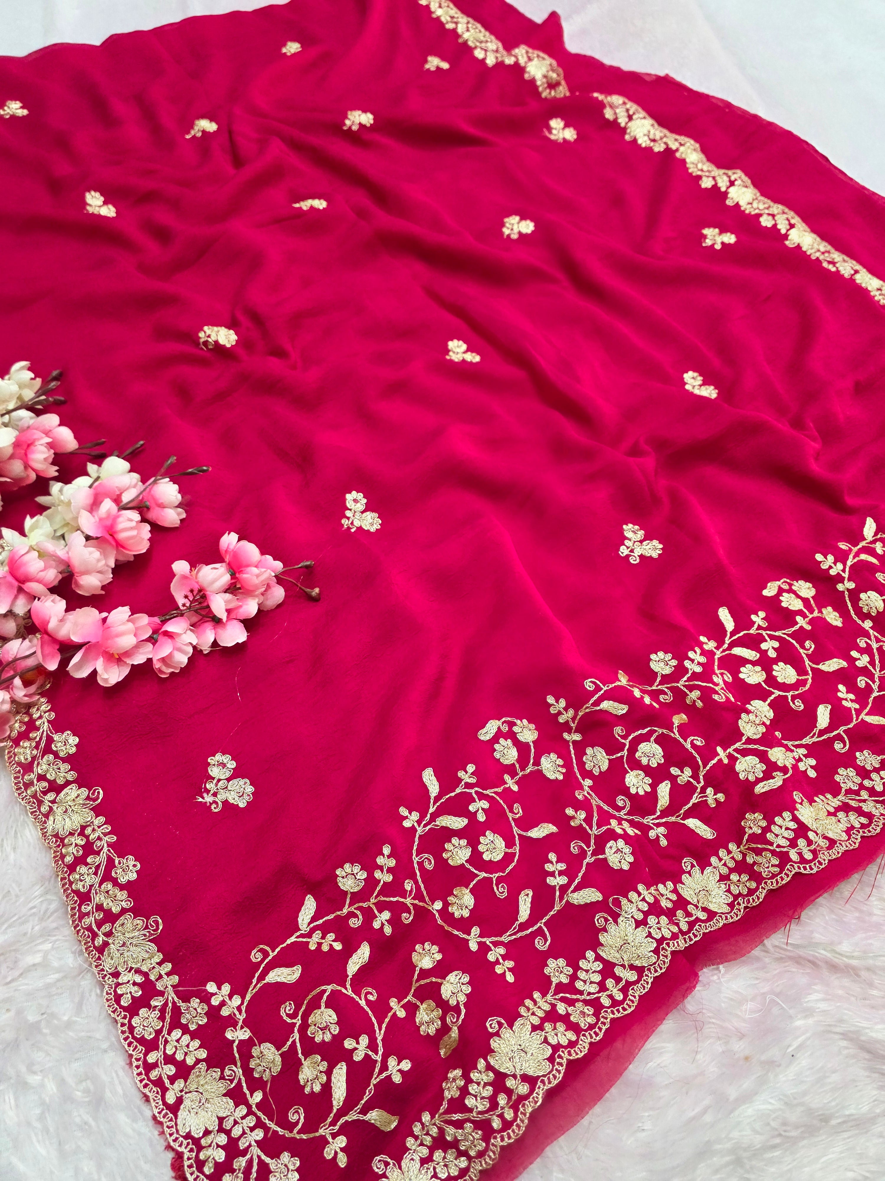 969002 Designer Party Wear Art Silk Fancy Saree with Pita Work - Rani