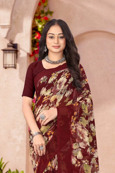 2186 Very Heavy Georgette Flower Print Saree