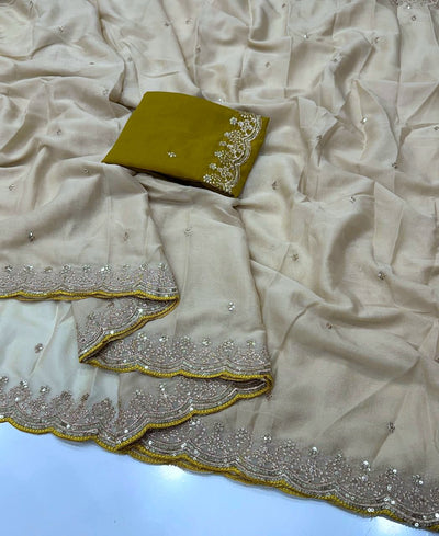 Georgette Crepe Silk Sequence Work Saree - Beige