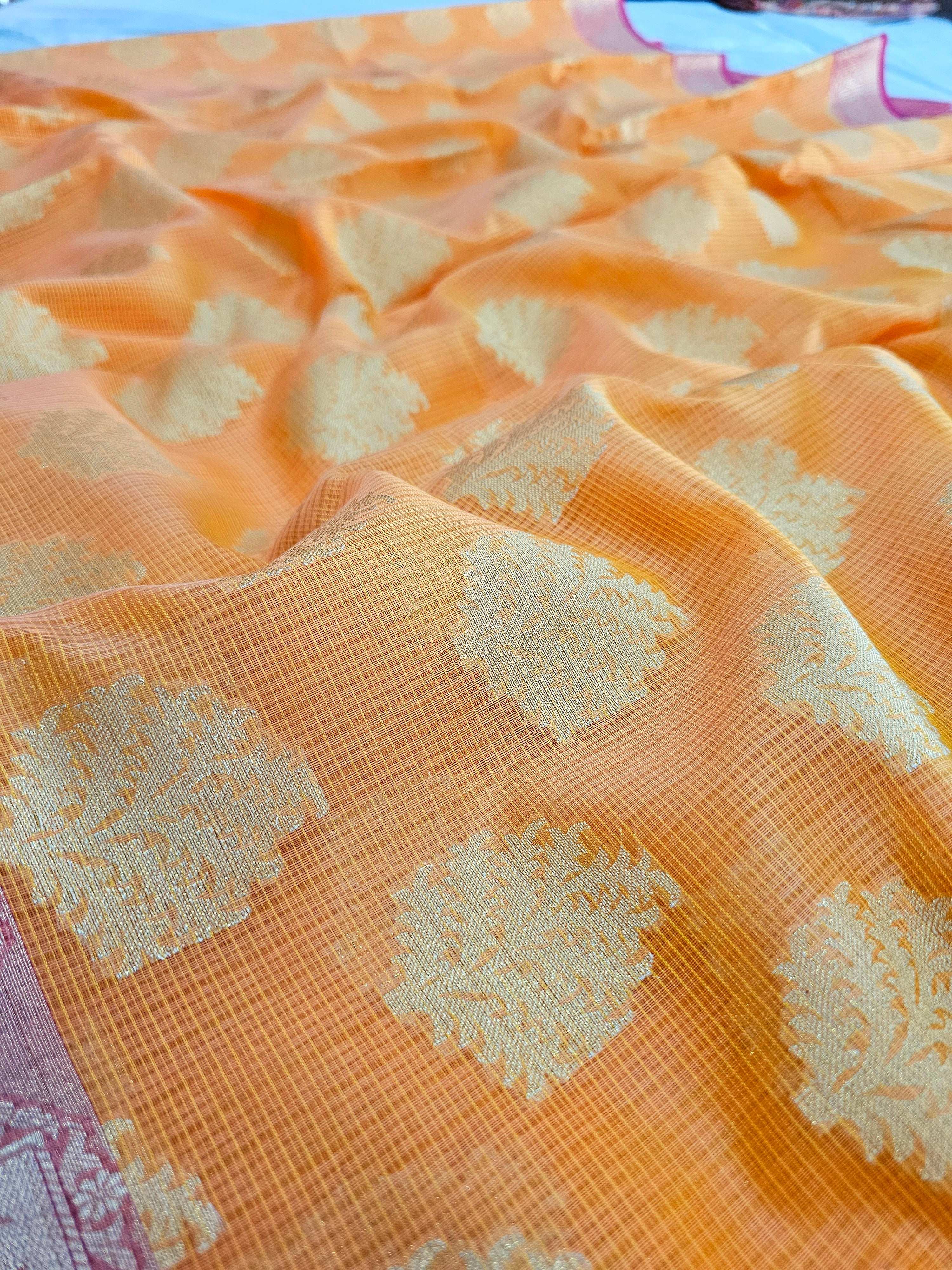 743003 Beautiful Banarasi Zari Weaving Pure Kolkata Cotton Saree