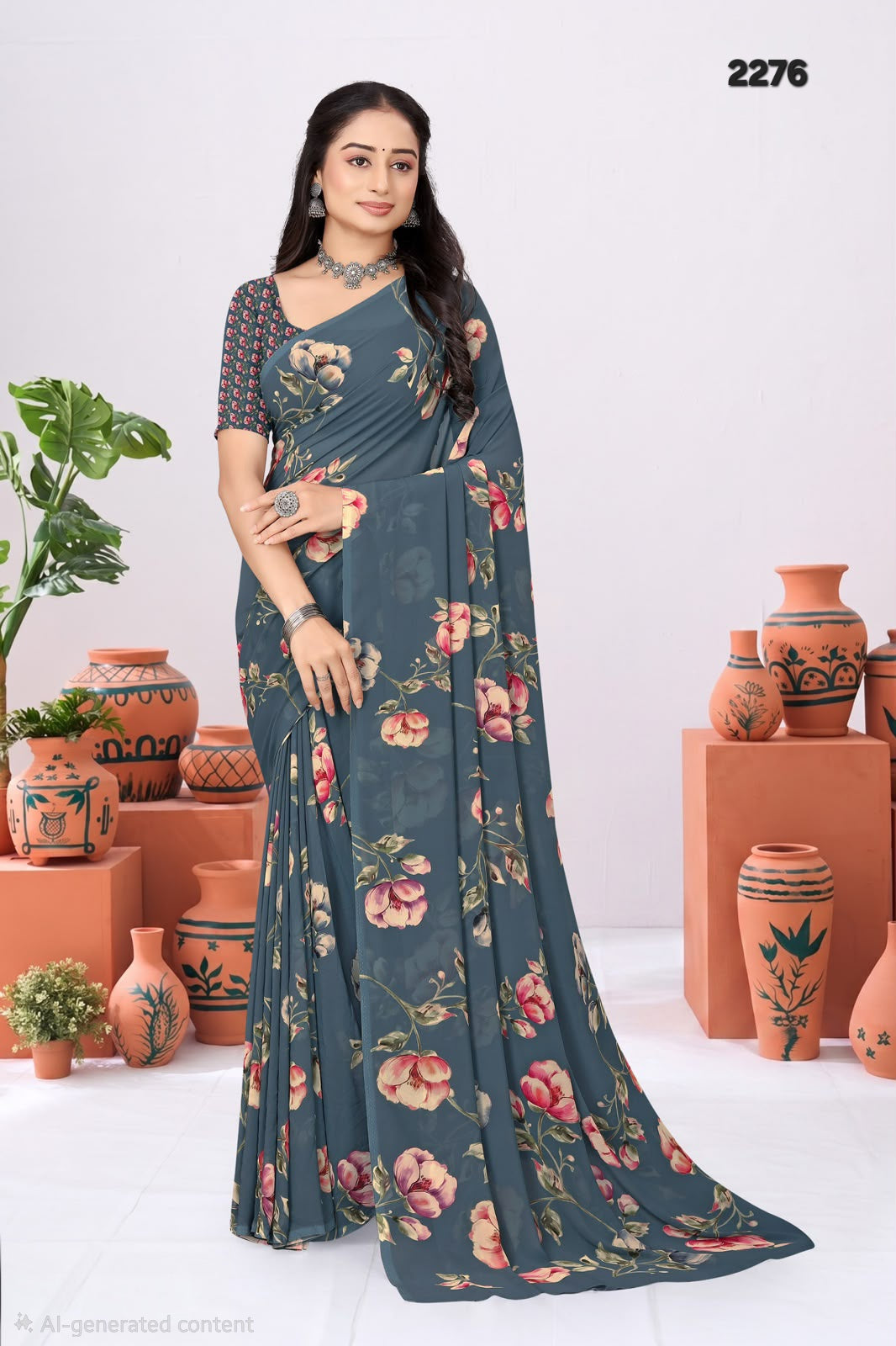 2276 Very Soft Georgette Flower Print Saree