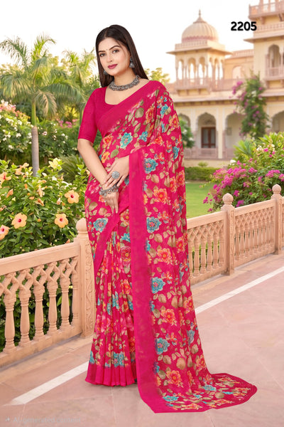 2205 Very Heavy Georgette Flower Print Saree