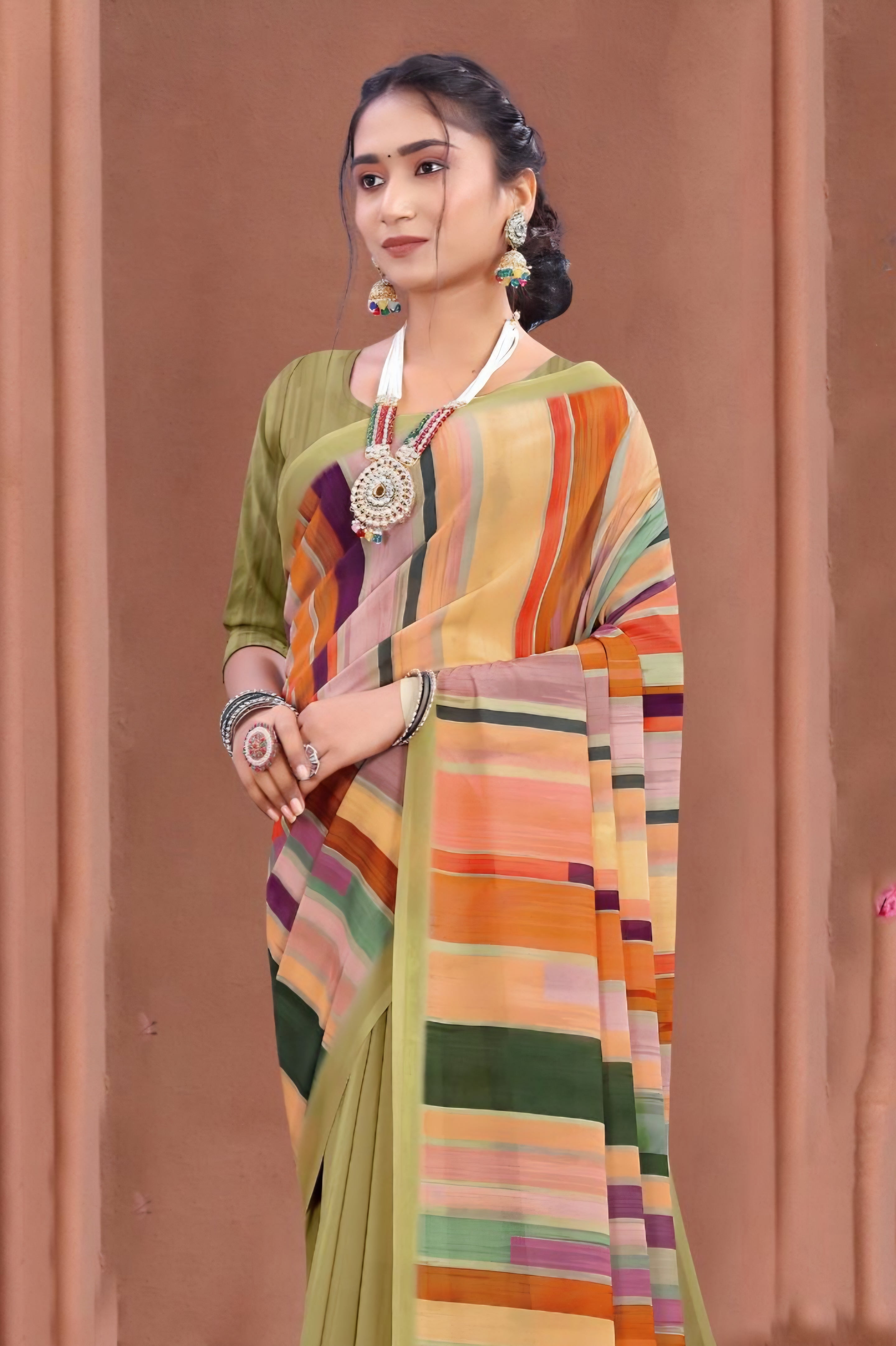 102903 Chitra Special Digital Print Georgette Crepe Saree