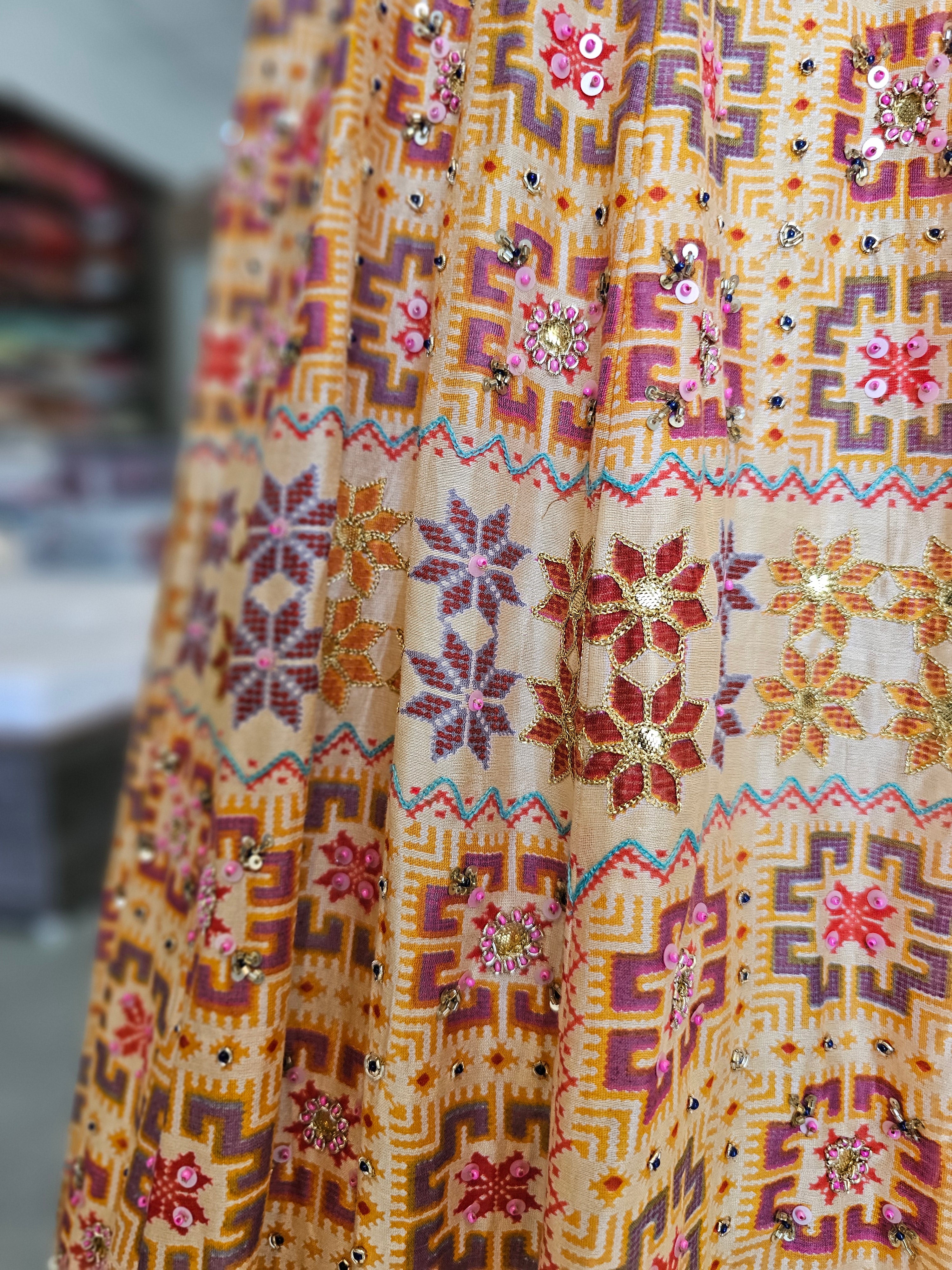 7087 Premium Pure Chanderi Silk  Designer Gown With Hand Detailing