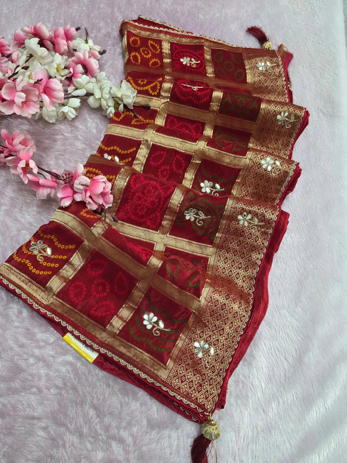 4390 Pure Upada Silk Saree with Ghatchola Pallu With Handwork - Red