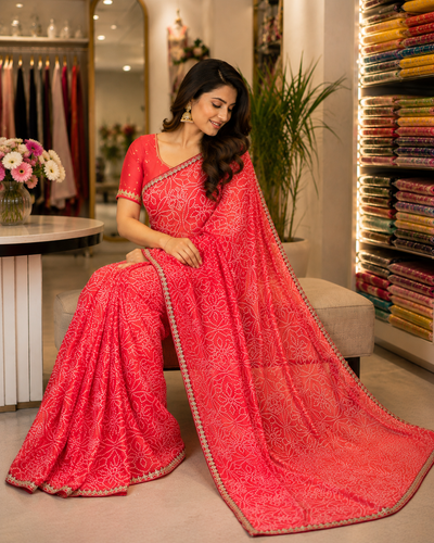 916003 Rajasthani Bandhani with Border - Orange