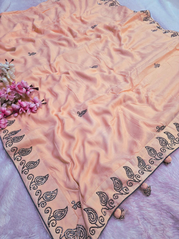 910001 Pure Maslin Silk Designer Party Wear Saree