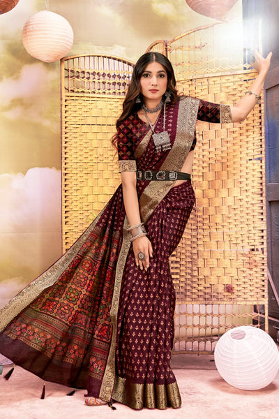 920005 Georgette Crepe Silk Saree with Small Prints and Banarasi Border - Wine