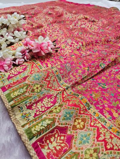 989003 Exclusive Pashmina Kashmiri Work Pure Viscos Silk Pink Saree