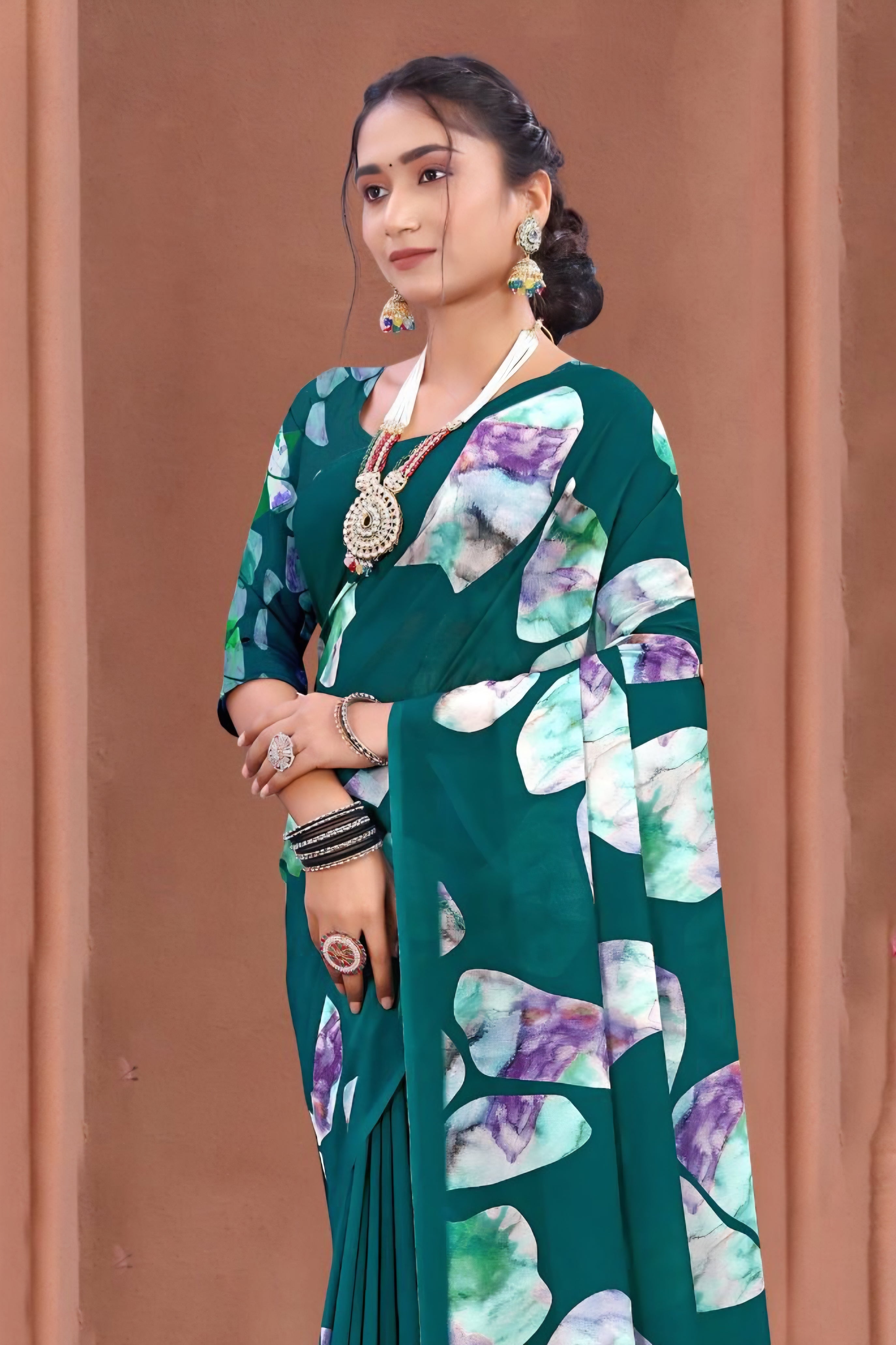 102912 Chitra Special Digital Print Georgette Crepe Saree