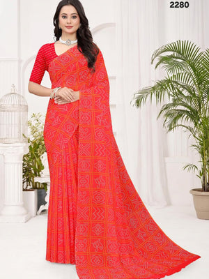 2280 Rajasthani Bandhani Red Italian Crepe Silk Saree CA0713