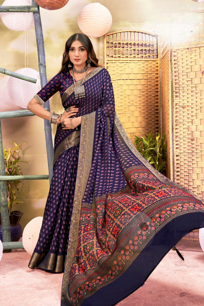 920005 Georgette Crepe Silk Saree with Small Prints and Banarasi Border - Purple