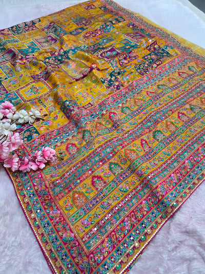 1058 Royal Kashmiri Pashmina Saree with Designer Stitched Blouse - Mustered