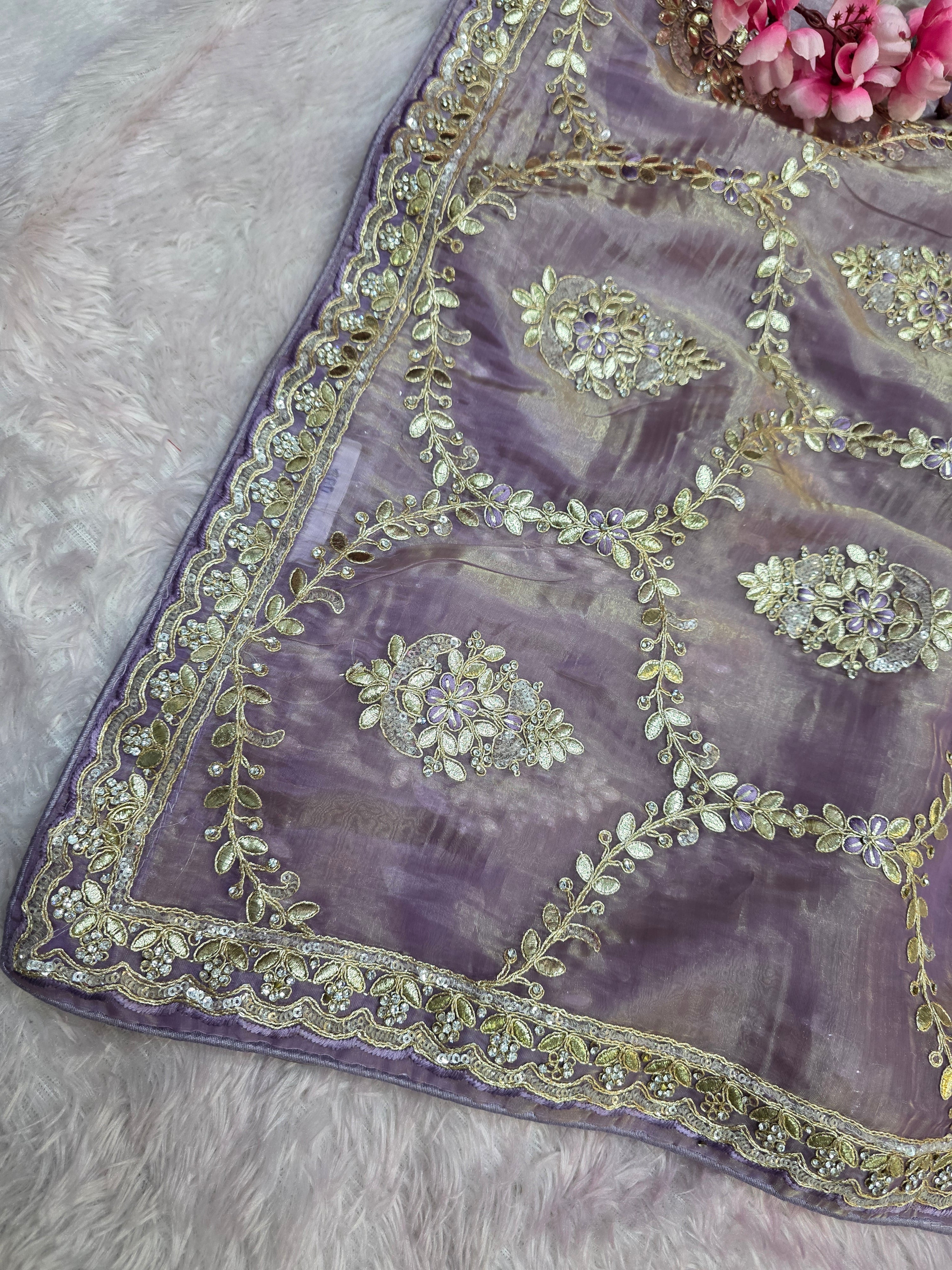 1903 Traditional and Stylish Tissue Silk Purple Color Saree with Gota Patti and Sequence Work