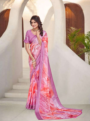 920003 Designer Flower Printed Georgette Saree with Satin Border - Purple Pink