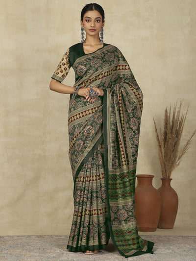 970007 Traditional Ajrakh Print Kozy Silk Light Weight Saree