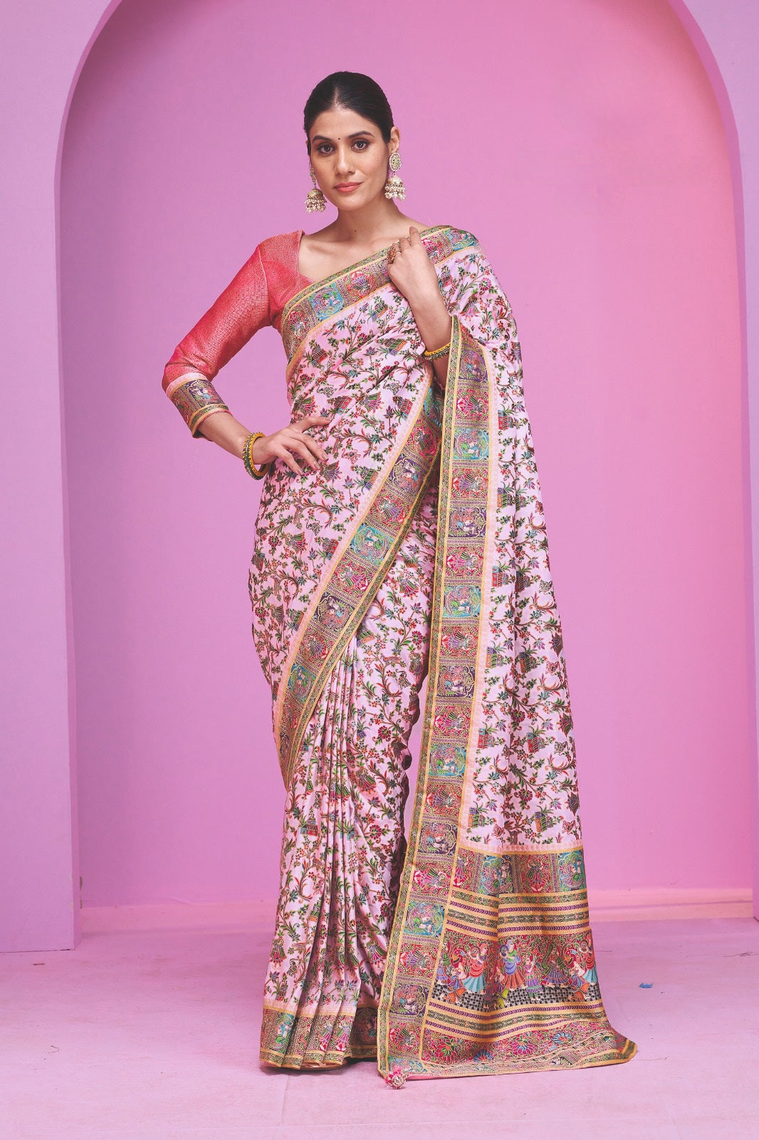 938005 Royal Kashmiri Pashmina Silk Pink Saree with Heavy Blouse