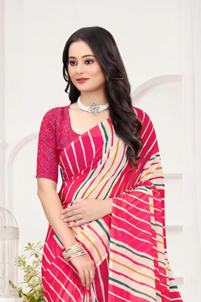 2282 Rajasthani Lehriya Pink Italian Crepe Silk Saree