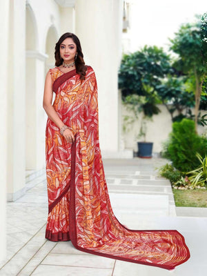 914002 Premium Georgette Saree with Unique Print - Red