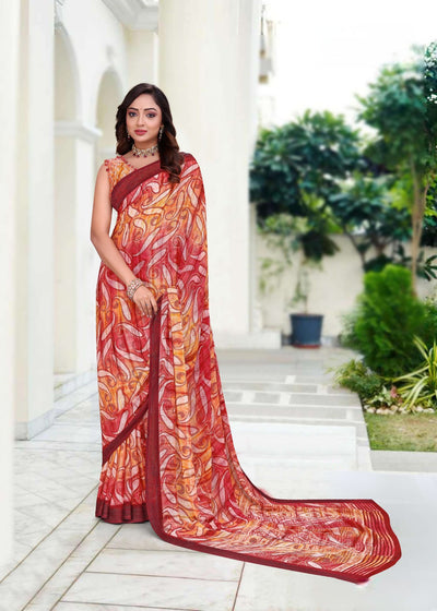 914002 Premium Georgette Saree with Unique Print - Red