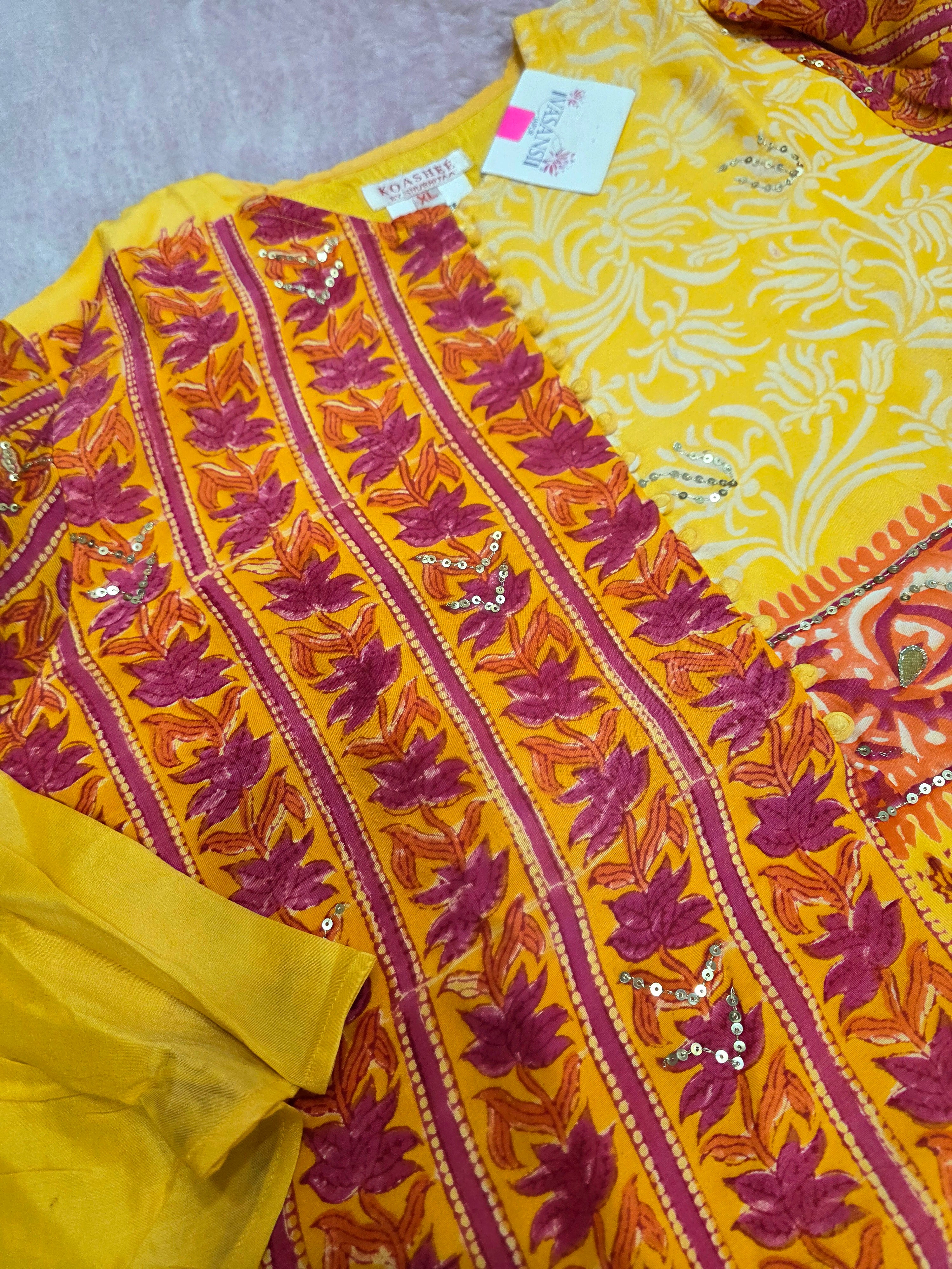 977004 Party Wear Hand block Print Designer Straight Kurti with Sequence Work