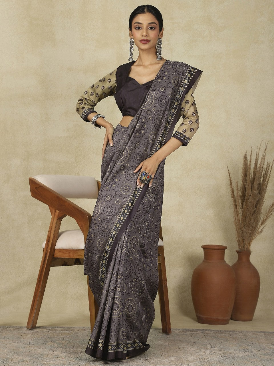 970002 Traditional Ajrakh Print Kozy Silk Light Weight Saree