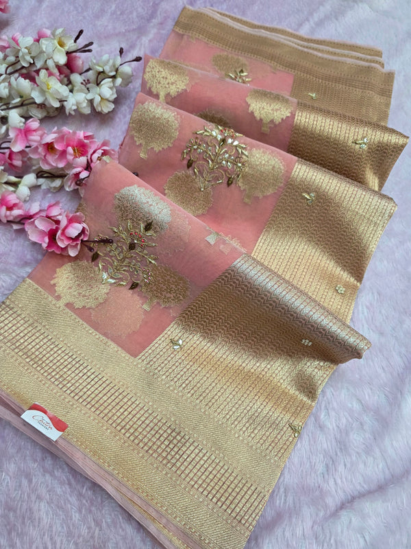 5905 Pure Organza Beautiful Hand Crafted Designer Saree with Rajasthani Hand Work